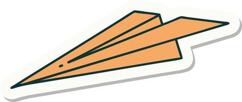 sticker of tattoo in traditional style of a paper airplane vector