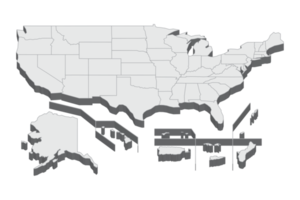 Ilustración de mapa 3d de territorios de estados unidos png