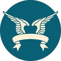 tattoo style icon with banner of a wing vector