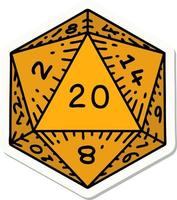 sticker of a natural 20 D20 dice roll vector