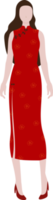 femme en costume rouge pour le nouvel an chinois png