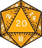 Retro Tattoo Style natural 20 D20 dice roll vector