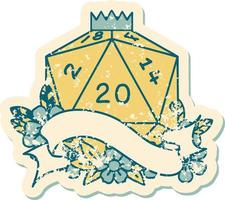 Retro Tattoo Style natural twenty D20 dice roll vector