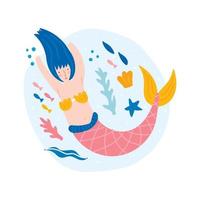 Cute Mermaid in the Ocean vector