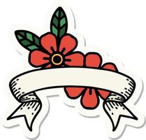 tattoo style sticker with banner of flowers vector