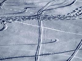 dolomites snow panorama alpine ski off slope tracks photo