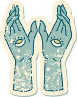 iconic distressed sticker tattoo style image of mystic hands vector