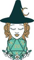 Retro Tattoo Style human witch with natural twenty dice roll vector