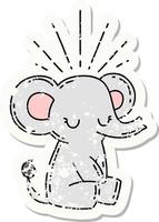 worn old sticker of a tattoo style cute elephant vector