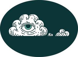 imagen icónica de estilo tatuaje de una nube de ojos que todo lo ve vector