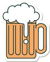 sticker of tattoo in traditional style of a beer tankard vector