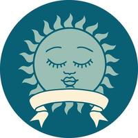 tattoo style icon with banner of a sun with face vector