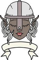 Retro Tattoo Style elf fighter character face with banner vector