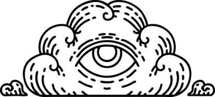 tattoo in black line style of an all seeing eye cloud vector