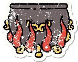 distressed sticker tattoo in traditional style of a lit cauldron vector