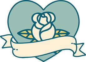 iconic tattoo style image of a heart rose and banner vector