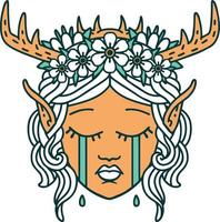 Retro Tattoo Style crying elf druid character face vector