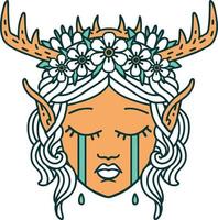 Retro Tattoo Style crying elf druid character face vector