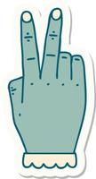 sticker of a hand raising two fingers gesture vector