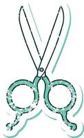 iconic distressed sticker tattoo style image of barber scissors vector