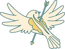 iconic tattoo style image of a dove pierced with arrow vector