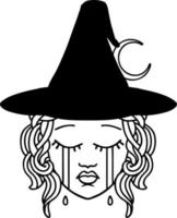 Black and White Tattoo linework Style crying human witch character vector