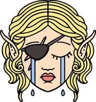 Retro Tattoo Style crying elf rogue character face vector