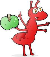 freehand drawn cartoon ant with apple vector