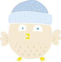 flat color illustration of owl wearing hat vector