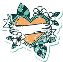 iconic distressed sticker tattoo style image of a heart and banner vector