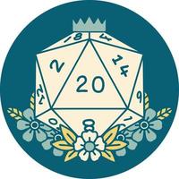 iconic tattoo style image of a d20 vector