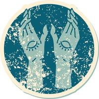 iconic distressed sticker tattoo style image of mystic hands vector