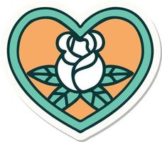 sticker of tattoo in traditional style of a heart and flowers vector