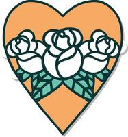 sticker of tattoo in traditional style of a heart and flowers vector