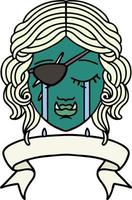 Retro Tattoo Style crying orc rogue character face vector