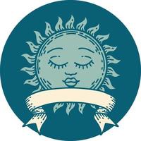tattoo style icon with banner of a sun vector