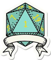 sticker of a natural one d20 dice roll vector