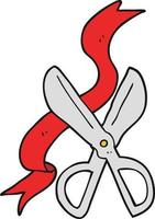 flat color illustration of scissors cutting ribbon vector