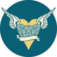 iconic tattoo style image of a heart with wings and banner vector