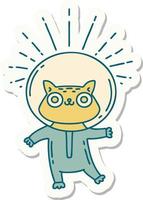 sticker of a tattoo style cat in astronaut suit vector