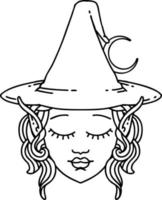 Black and White Tattoo linework Style elf mage character face vector