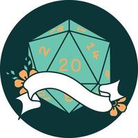 icon of natural twenty D20 dice roll vector