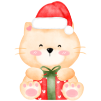 lindo gato acuarela navidad png