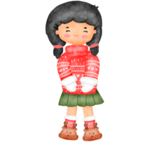 Cute Christmas girl watercolor png