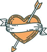 imagen icónica de estilo tatuaje de un corazón de flecha y pancarta vector