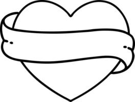 tattoo in black line style of a heart and banner vector