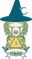 Retro Tattoo Style crying half orc witch character with natural one roll vector