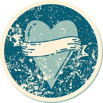 iconic distressed sticker tattoo style image of a heart and banner