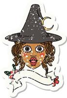 Retro Tattoo Style human witch character face vector