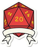sticker of a natural 20 critical hit D20 dice roll vector